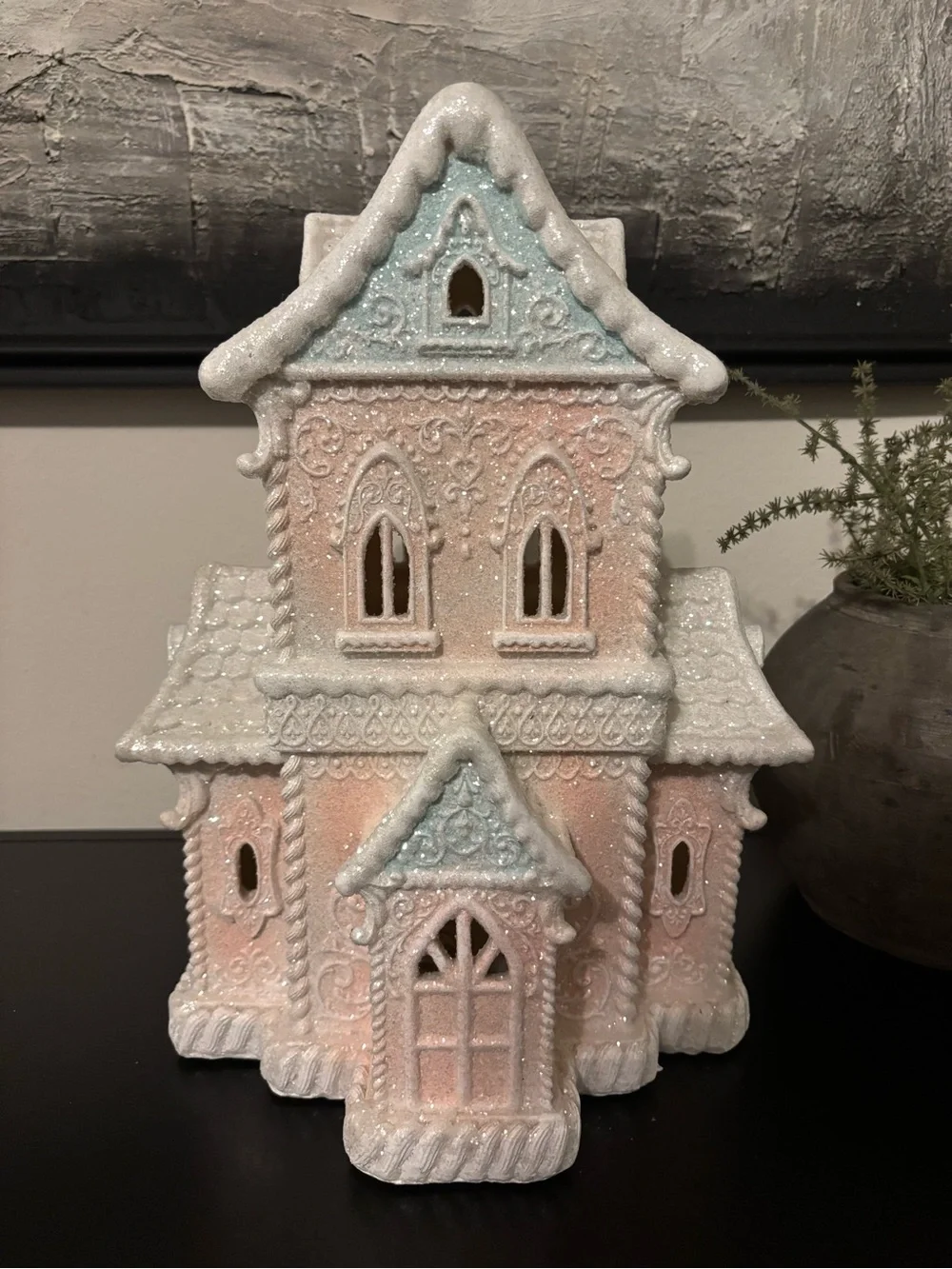 Pastel Glitter Christmas Gingerbread Light-Up House